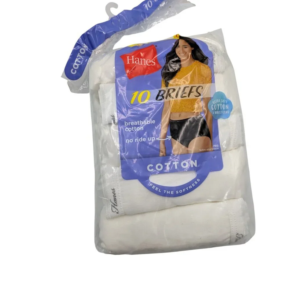 Hanes Women’s 10 Briefs Value Pack White Cotton Tagless Ultra Soft 6 / M - Picture 1 of 4